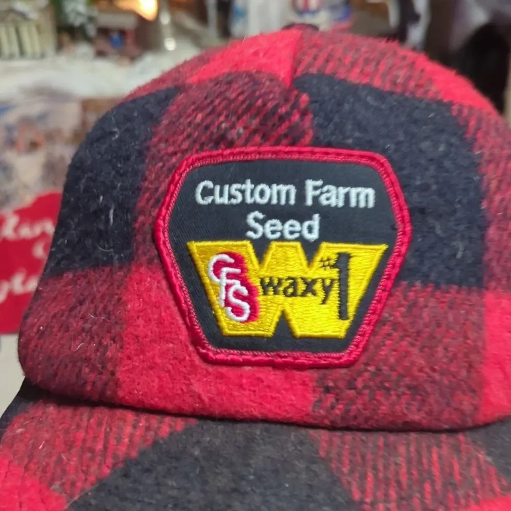 vintage red‎ and black buffalo plaid wool lumberjack farm hat with ear flaps - Picture 4 of 7